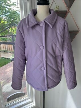 NWT NVLT Women’s Quilted Lavender Jacket Vegan Leather Button-Front Coat Size Me